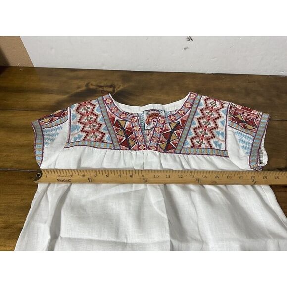 Johnny Was Ezra White Linen Embroidered V-Neck Boho Top Blouse Size S - Picture 5 of 8